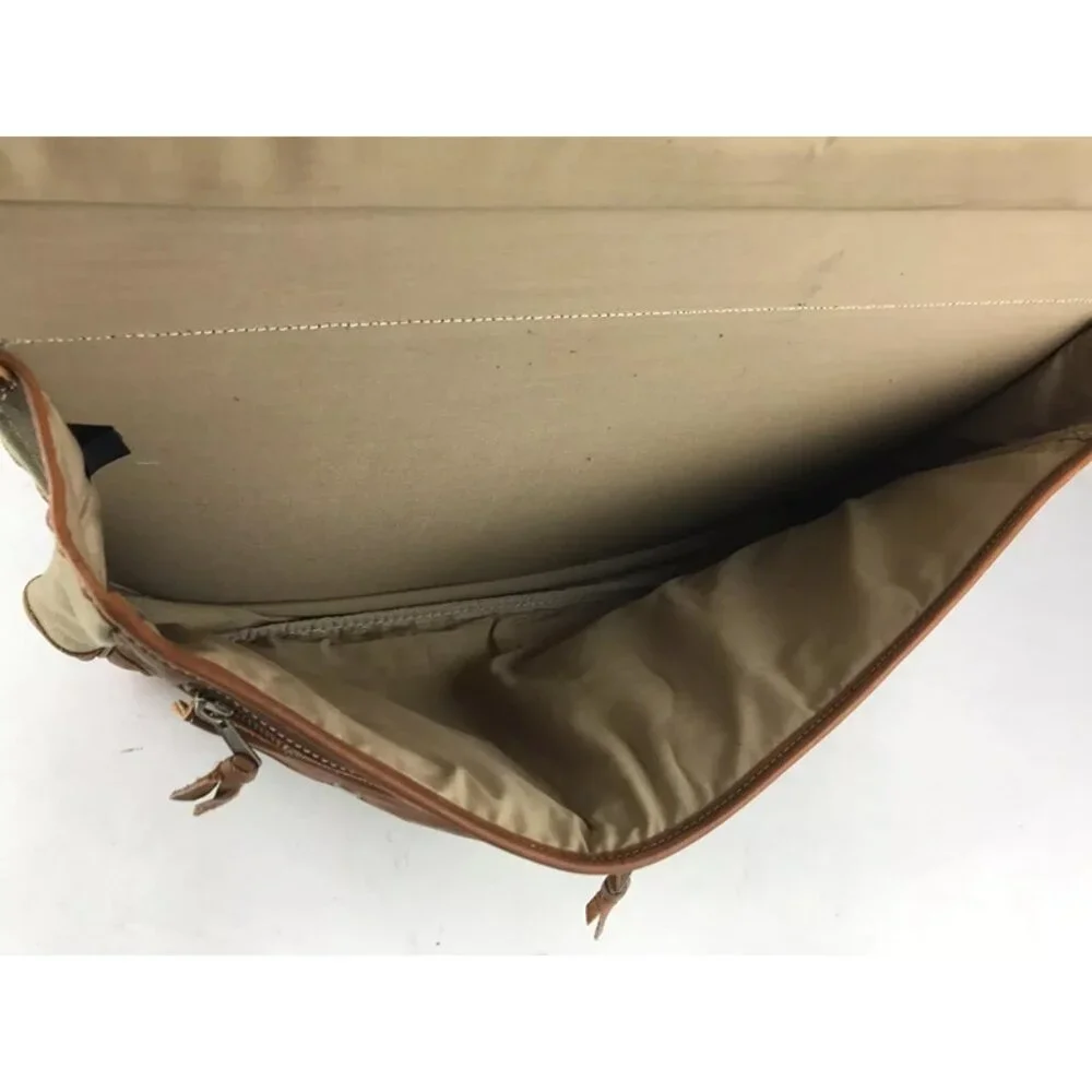 Unisex Adults Beige Brown Canvas Inner Zip‎ Pockets Top Handle Messenger Bag